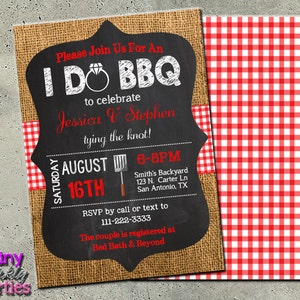 I DO BBQ INVITATION, Engagement Party Invitation, Engagement Bbq, Burlap Gingham Chalkboard Invite, Rustic Wedding Shower, Couples coed