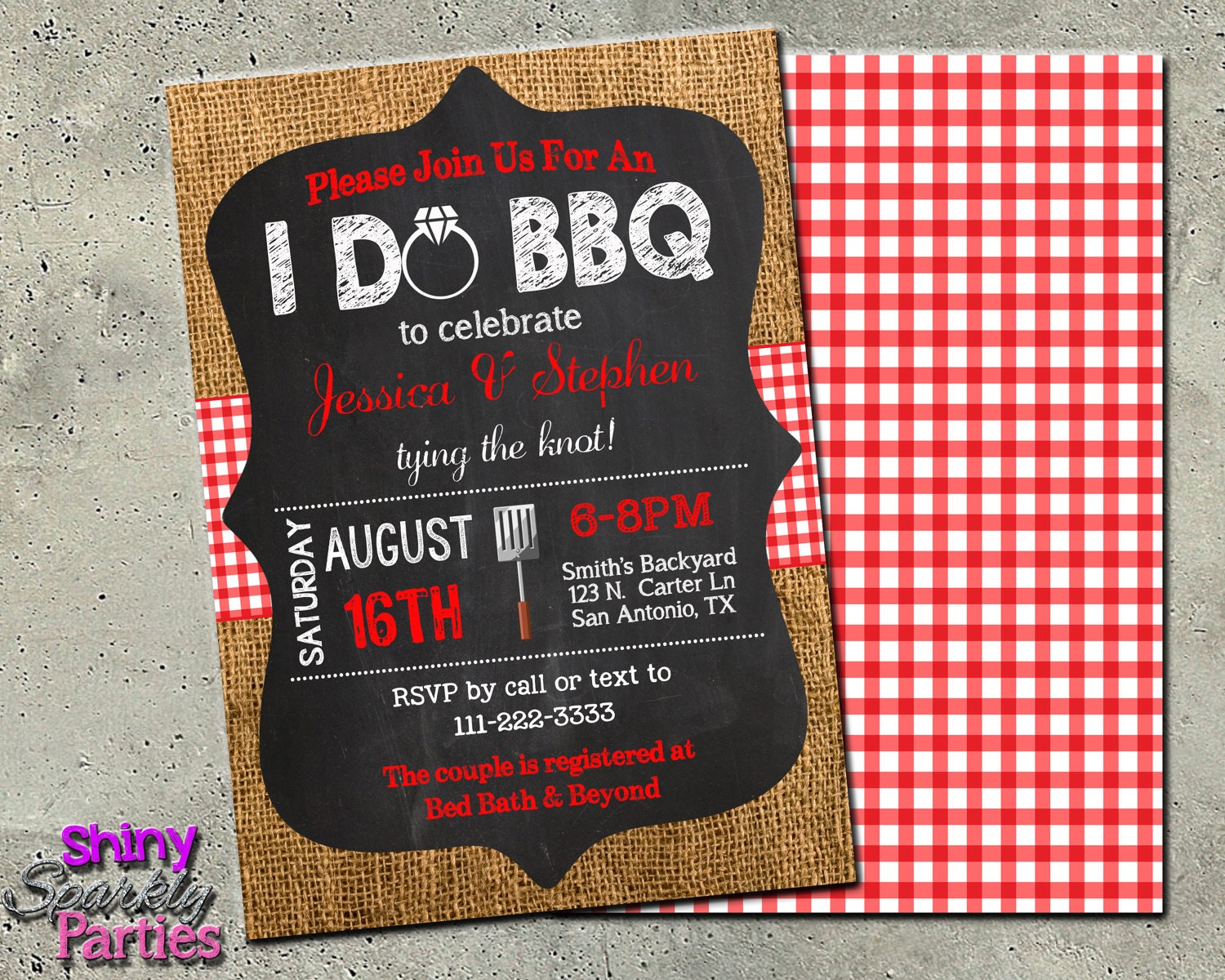 I DO BBQ INVITATION Engagement Party Invitation Engagement Bbq Burlap Gingham Chalkboard Invite Rustic Wedding Shower Couples
