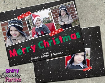 CHRISTMAS PHOTO CARD - Christmas Card - Holiday Card - Merry Christmas - Family Photo Card - Custom Chalkboard Card - Printable Xmas card