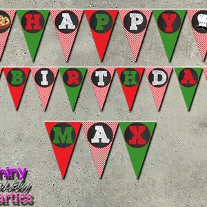 Printable &quot;PIZZA PARTY BANNER&quot; Pizza Birthday Party Pendant Banner - Pizza Happy Birthday Banner - Pizzeria Party Decoration - Chef Party
