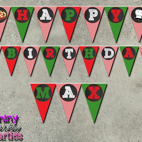 Printable "PIZZA PARTY BANNER" Pizza Birthday Party Pendant Banner - Pizza Happy Birthday Banner - Pizzeria Party Decoration - Chef Party
