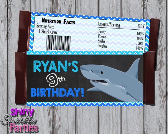 SHARK CANDY Bar WRAPPERS - Shark Party - Shark Birthday - Pool Party - Shark Party Decor - Party Favors - Candy Bar Wraps - Chalkboard