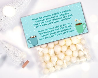 SNOWMAN SOUP Treat Bag TOPPERS, Snowman Treat Bag Toppers, Christmas Bag Tags, Diy Christmas Treats, Frosty, Winter, Instant Download,