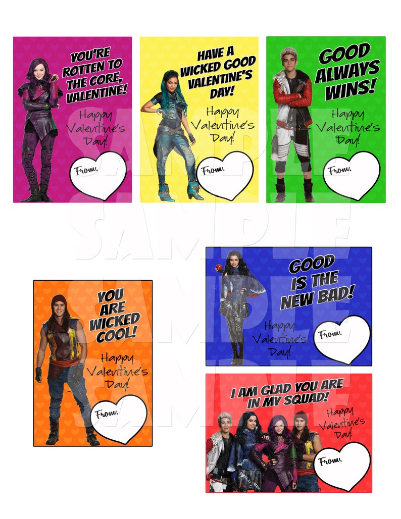 DESCENDANTS VALENTINE CARDS Descendants Valentines Kids Etsy