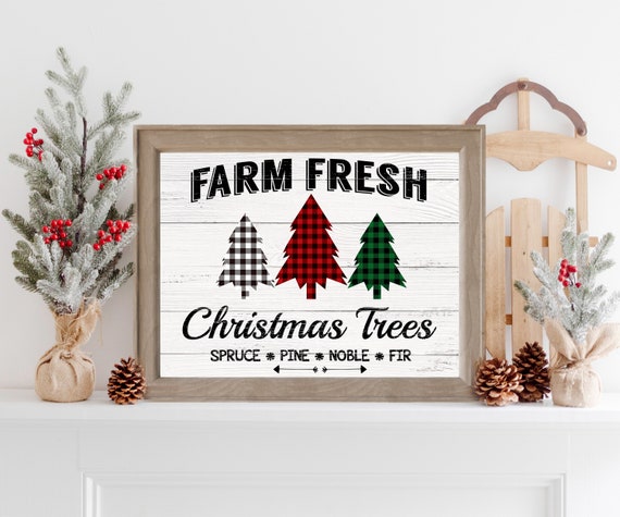 CHRISTMAS TREE FARM Christmas Wall Art Buffalo Plaid Decor - Etsy