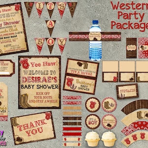 PACCHETTO DOCCIA PER BAMBINI OCCIDENTALE, arredamento per baby shower cowboy, pacchetto per feste occidentali, decorazioni per doccia occidentale, piccola doccia per bambini cowboy,