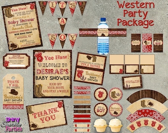 WESTERN BABY SHOWER Package, Cowboy Baby Shower Decor, Western Party Package, Western Shower Decorations, Little Cowboy Baby Shower,