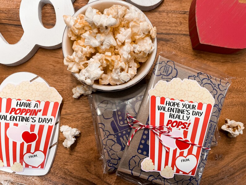 Valentine Popcorn Tags, Valentine's Day Stickers, Boy Girl Kids Classroom Labels, Poppin' Valentines Labels, Popcorn Valentines, Labels, image 2