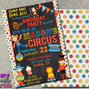 CIRCUS INVITATION, Carnival Birthday Invitation, Clown Invite, Polka dots, Carnival Party, Carnival Birthday, Circus Birthday Invite, Chalk