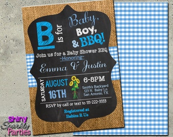 Boy Baby Shower, B is For BABY SHOWER INVITATION, Couples Shower Invitation, Coed Baby Shower, Bbq baby shower brunch shower, sprinkle