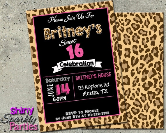 LEOPARD PRINT INVITATION Sweet 16 Birthday Invitation Pink Etsy