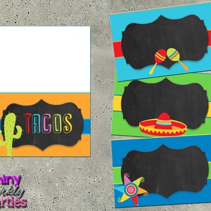 FIESTA FOOD TENTS, Fiesta Baby Shower, Fiesta Birthday, Buffet Labels, Food Signs, Taco Bar, Mexican, Cinco De Mayo, Piñata, Cactus,