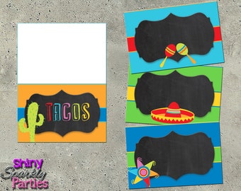 FIESTA FOOD TENTS, Fiesta Baby Shower, Fiesta Birthday, Buffet Labels, Food Signs, Taco Bar, Mexican, Cinco De Mayo, Piñata, Cactus,