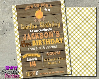 BONFIRE BIRTHDAY INVITATION, Bonfire Invitation, Camp In Invitation, Camp Out Invitation, Bonfire Party Invite, Outdoor Birthday Invite,