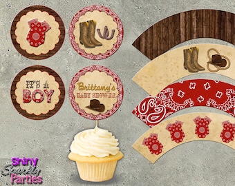 COWBOY CUPCAKE TOPPERS y Cupcake Wrappers - Western Baby Shower, Wild West Birthday, Cowboy Shower, Baby Cowboy, Western, Texas,