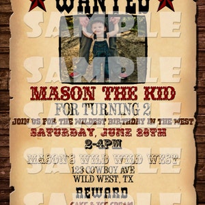 WANTED POSTER INVITATION, Western Birthday Invitation, Cowboy Party Invite, Old Timey Poster Invitation, Wild Wild West Party, Cowboys image 4