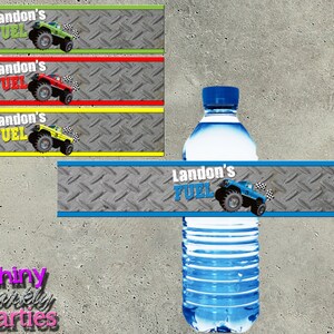 MONSTER TRUCK WATER Bottle Labels Printable, Monster Truck Water Bottle Wraps, Monster Truck Birthday Party Labels,  Label, Trucks, diy