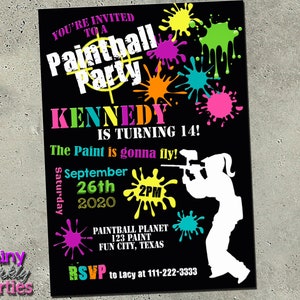 PAINTBALL INVITATION, Paintball BIRTHDAY Invitation, Paintball Invite, Paintball Birthday Party Invitation, Teen girl, paintball party,
