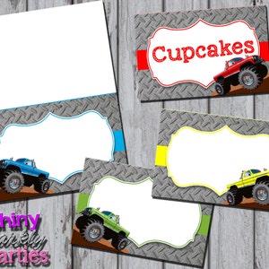 MONSTER TRUCK FOOD Tents - Monster Truck Buffet Labels - Monster Truck Birthday Party Decor - Monster Truck Food Station Signs - Food Labels