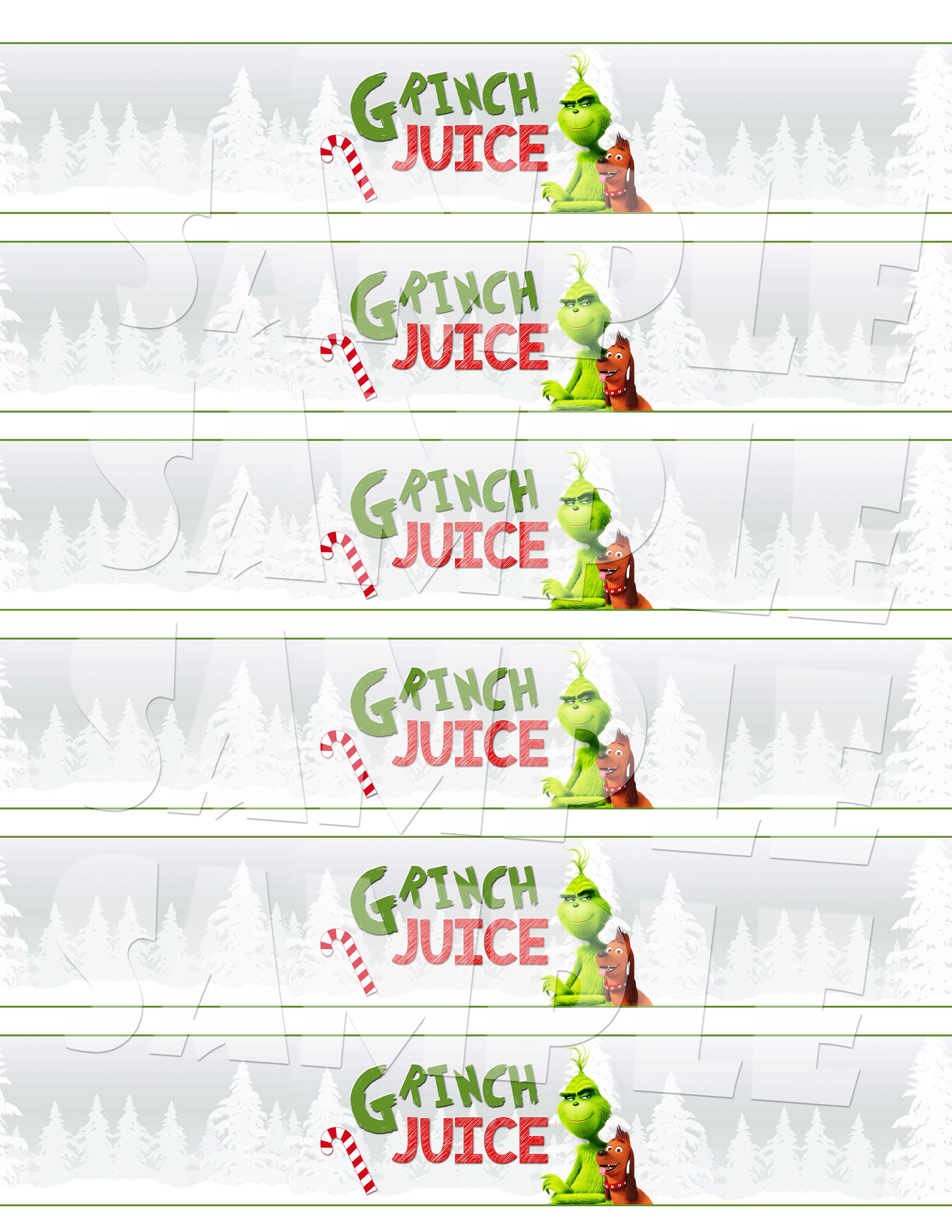 GRINCH WATER LABELS, Grinch Party, Christmas Party, Water Bottle Wraps,  Grinch Labels, Grinch Party Decor, Grinch Juice Water Wrappers, Diy  (Download Now) 