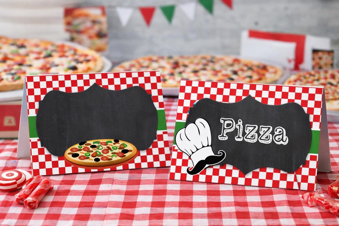 Printable "pizza Party FOOD Tents" - Pizzeria Party Food Tents - Pizza ...