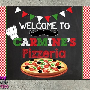 Printable &quot;PIZZA PARTY SIGN&quot; - Pizza Party Welcome Sign - Pizza Party Decoration - Pizzeria Party Decor - Chalkboard Pizza Sign