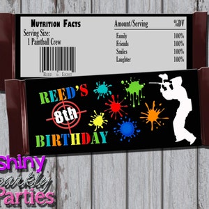 PAINTBALL CANDY BAR Wrappers, Paintball Party, Paintball Birthday, Chocolate Bar Wrappers, Paintball Wrapper, Paintball Favors, Party Favor