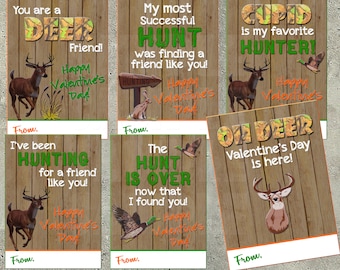 HUNTING VALENTINE CARDS, Camo Valentines, Valentines for Boys, School Valentine Cards, Classroom, Rustic Hunter, Deer Printable Diy Vday