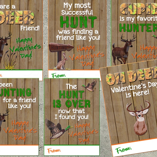 HUNTING VALENTINE CARDS, Camo Valentines, Valentines for Boys, School Valentine Cards, Classroom, Rustic Hunter, Deer Printable Diy Vday