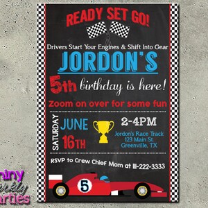 RACE CAR BIRTHDAY Invitation, Race Car Invitation, Chalkboard Race Car, Dragster Invitation, Racing Party, Race Car Party Invite, Boy's,