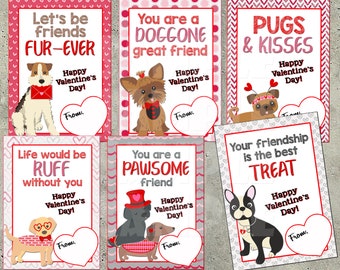 DOG VALENTINE CARDS - Classroom Valentines, Puppy Valentine Card, Animal Valentine's Day Cards, Kids V-day Cards, Yorkie, Pug, Terrier, diy