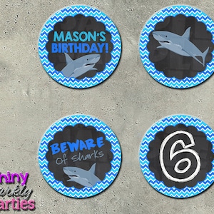 SHARK CUPCAKE TOPPERS - Shark Party - Shark Birthday - Shark Party Decor - Shark Decorations - Party Circles - Cupcake Signs - Sharks