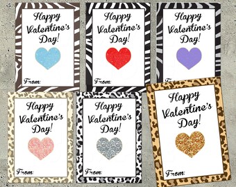 VALENTINES for GIRLS - Valentine CARDS for School - Classroom Valentines - Animal Print - Leopard Print - Zebra Print - Valentine's Day Card