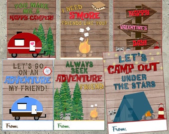 CAMPING VALENTINE CARDS, Camping Valentines, Happy Camper Valentine's Day Cards, Valentines for Boys, Classroom Valentines, School Valentine