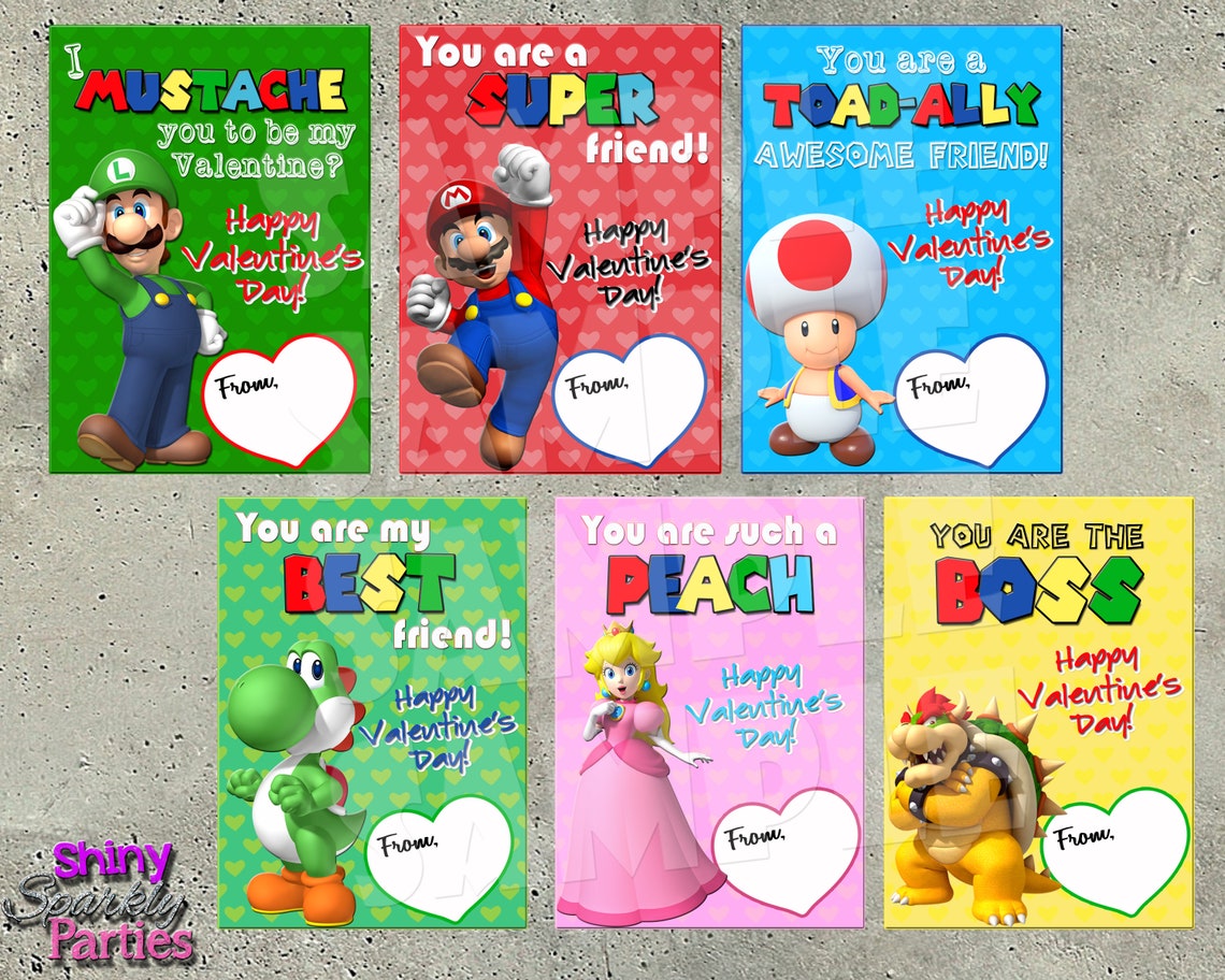 SUPER MARIO VALENTINES Super Mario Valentine Cards Mario - Etsy