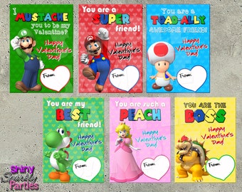 SUPER MARIO VALENTINES - Super Mario Valentine Cards - Mario Cart - Boy's Valentines - Printable - Gaming Cards, Yoshi, Princess, Luigi,