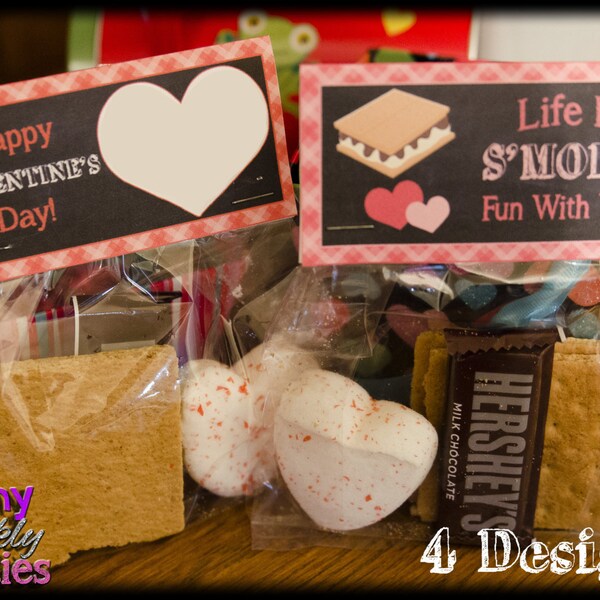 VALENTINE TREAT Bag TOPPERS, S'more Valentine Cards, S'more Valentine Bag Toppers - Diy Valentines - Smores Valentine Treat Bag Toppers,