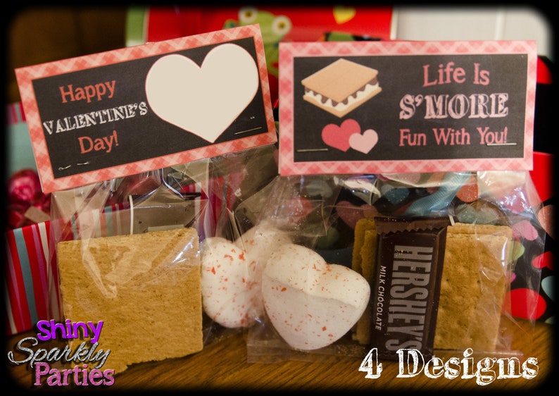 VALENTINE TREAT Bag TOPPERS, S'more Valentine Cards, S'more Valentine Bag Toppers Diy Valentines Smores Valentine Treat Bag Toppers, image 1