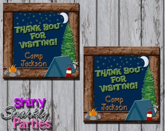 CAMPING FAVOR TAGS, Camping Party Favor Tags, Camping Thank You Tags, Camping Bag Tags, Camping Birthday Party Gift Tags, Camp In, Decor