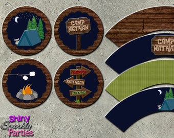 CAMPING PARTY DECOR, Camping Cupcake Toppers, Camping Birthday Decor, Camp Birthday, Party Circles, Camping Cupcake Wrappers, Decor, Camp In