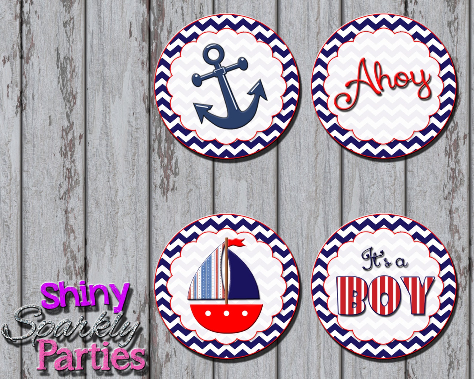 Printable NAUTICAL CUPCAKE TOPPERS Sailboat Cupcake Toppers Etsy
