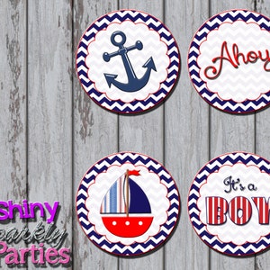 Nautical Cupcake Toppers, Printable Cupcake Toppers, Nautical Baby Shower  Decorations, Anchor Cupcake Toppers, Red and Navy Baby Shower, 001 