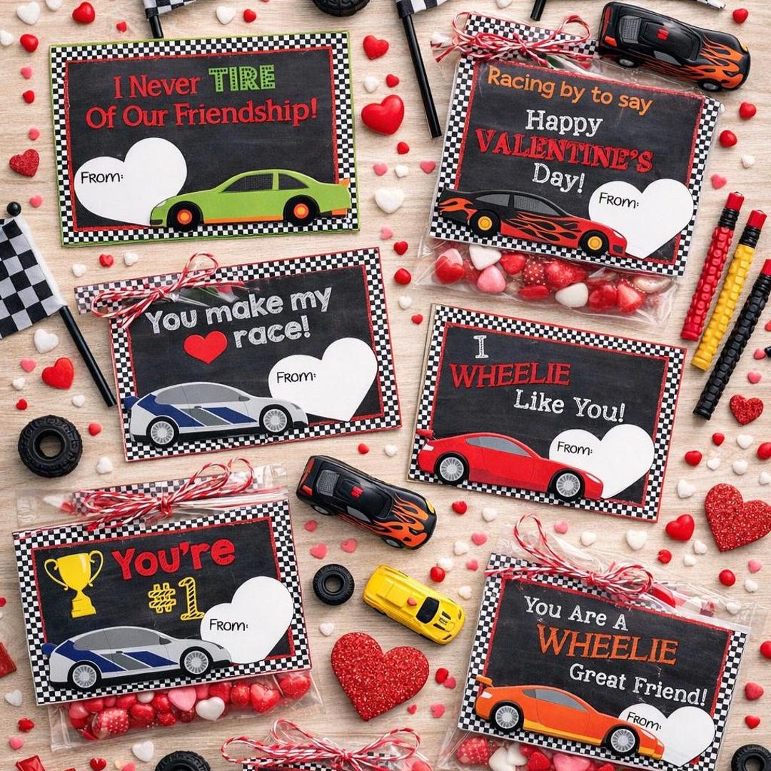 RACE CAR VALENTINES - Boy's Valentine's Day Cards - Racing Valentines ...