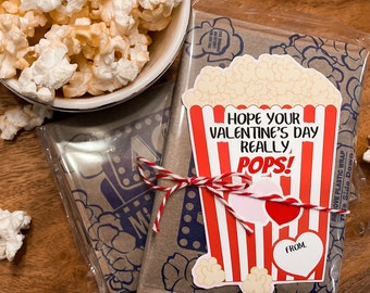 Valentine Popcorn Tags, Valentine's Day Stickers, Boy Girl Kids Classroom Labels, Poppin' Valentines Labels, Popcorn Valentines, Labels,