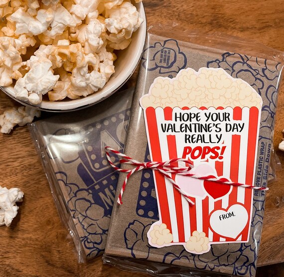 Printable popcorn valentine non candy valentines Classroom valentines DIY  print Pop corn bags wrap easy valentine's day gift for kids