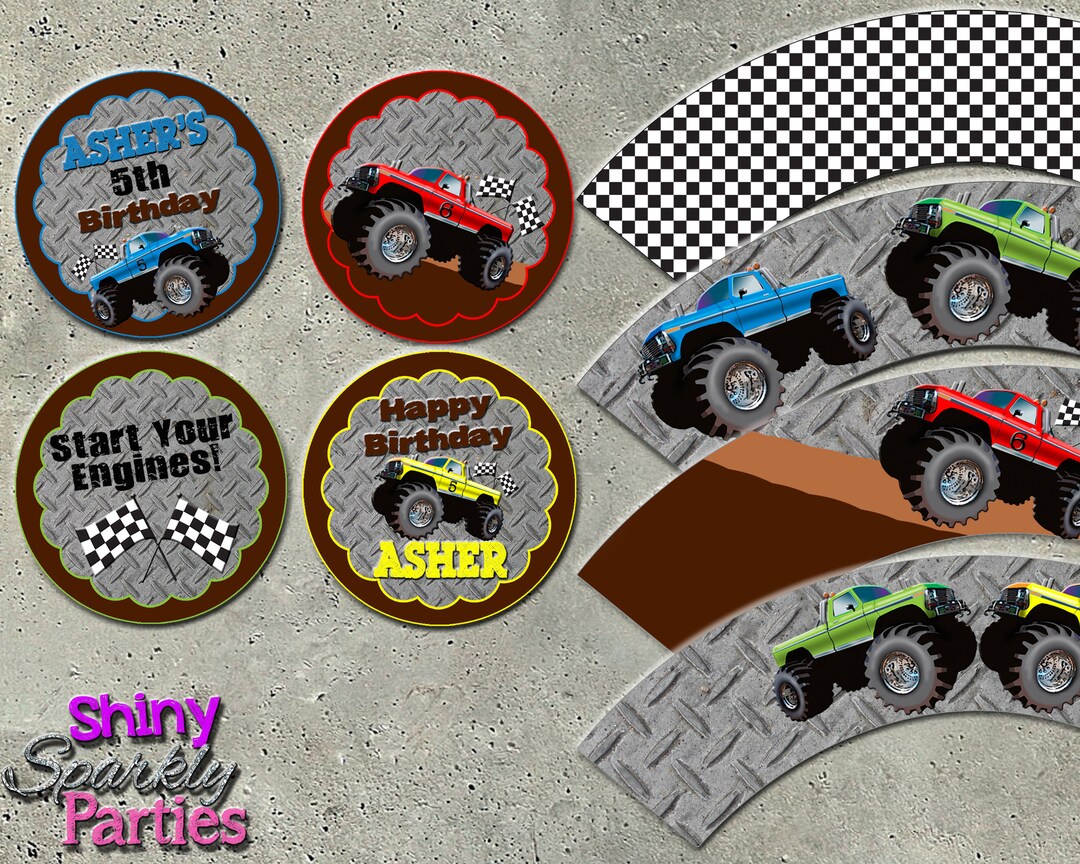 MONSTER TRUCK CUPCAKE Toppers - "monster Truck Party" - Monster Truck ...