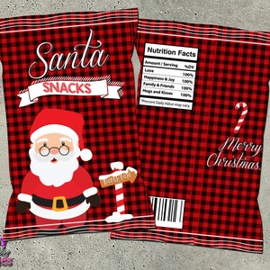 Bolsas de CHIP DE NAVIDAD, Etiquetas de Chip de Navidad, Imprimibles de Papá Noel, Vacaciones, Cumpleaños de Papá Noel, Favores de Fiesta, Navidad, Fiesta de Invierno, Bocadillos Navideños