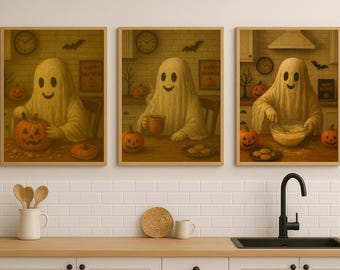 Halloween Kitchen Printable Art Set of 3, Fun Ghost Prints, Spooky Fall Gallery, Ghost Baking, Spooky Fall Decor, Wall Art, Printable