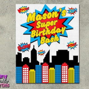 SUPERHERO PARTY SIGN - Superhero Birthday Party - Welcome Sign - Super hero Party Decor - Party Decoration - Comic Book Birthday Party