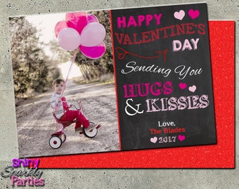 VALENTINE PHOTO CARD - Valentine Card with Photo - Valentine Chalkboard Card - Valentine Postcard - Valentine's Day Card - Custom Printable